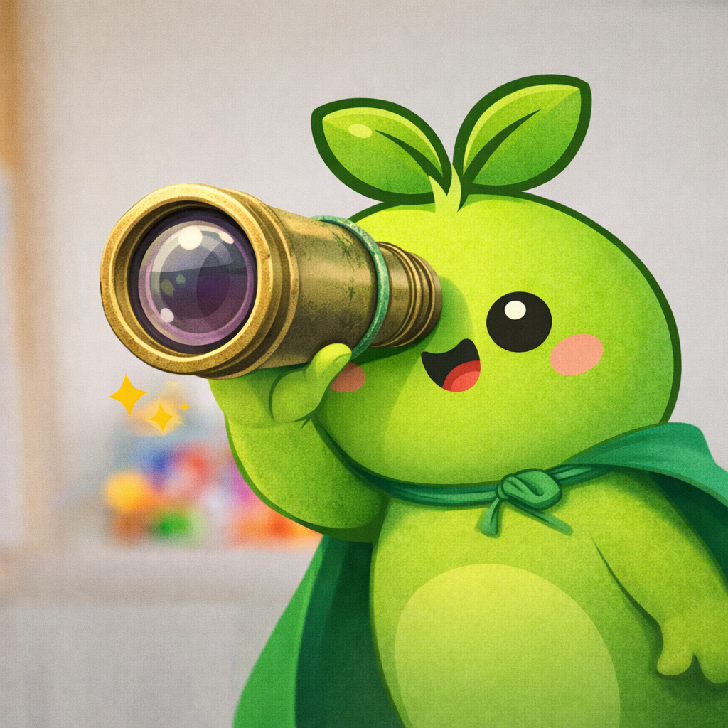 pennysprout blickt durch das fernrohr